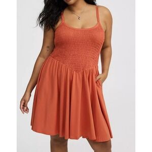Torrid Smocked midi Dress Orange 2XL boho whimsi flowy y2k resort wear